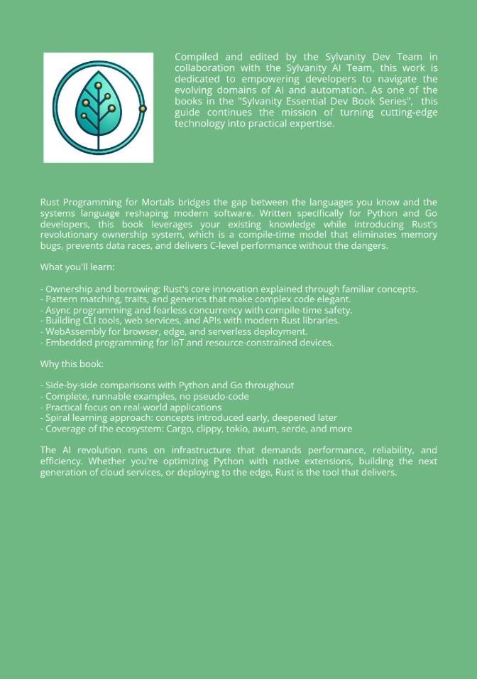 Rust Programming for Mortals back cover
